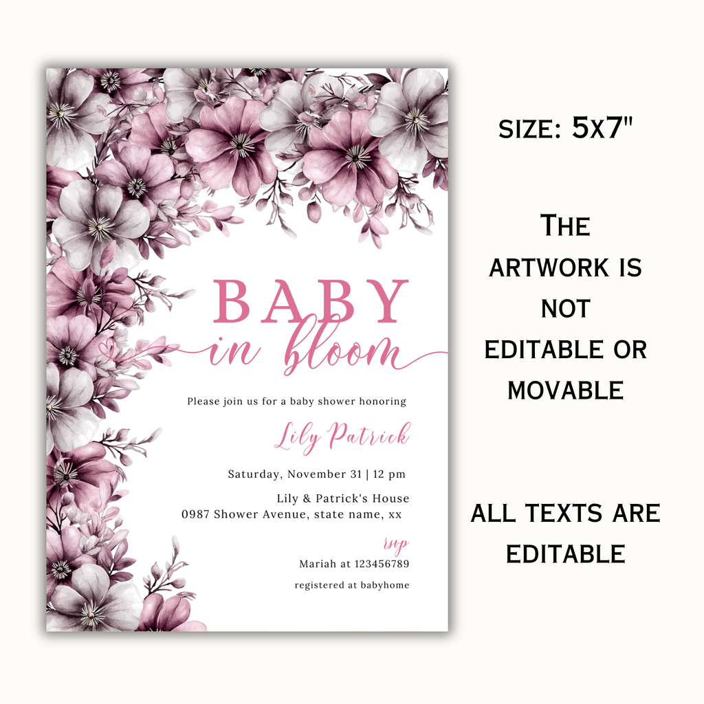 Baby in Bloom Invitation - Pink