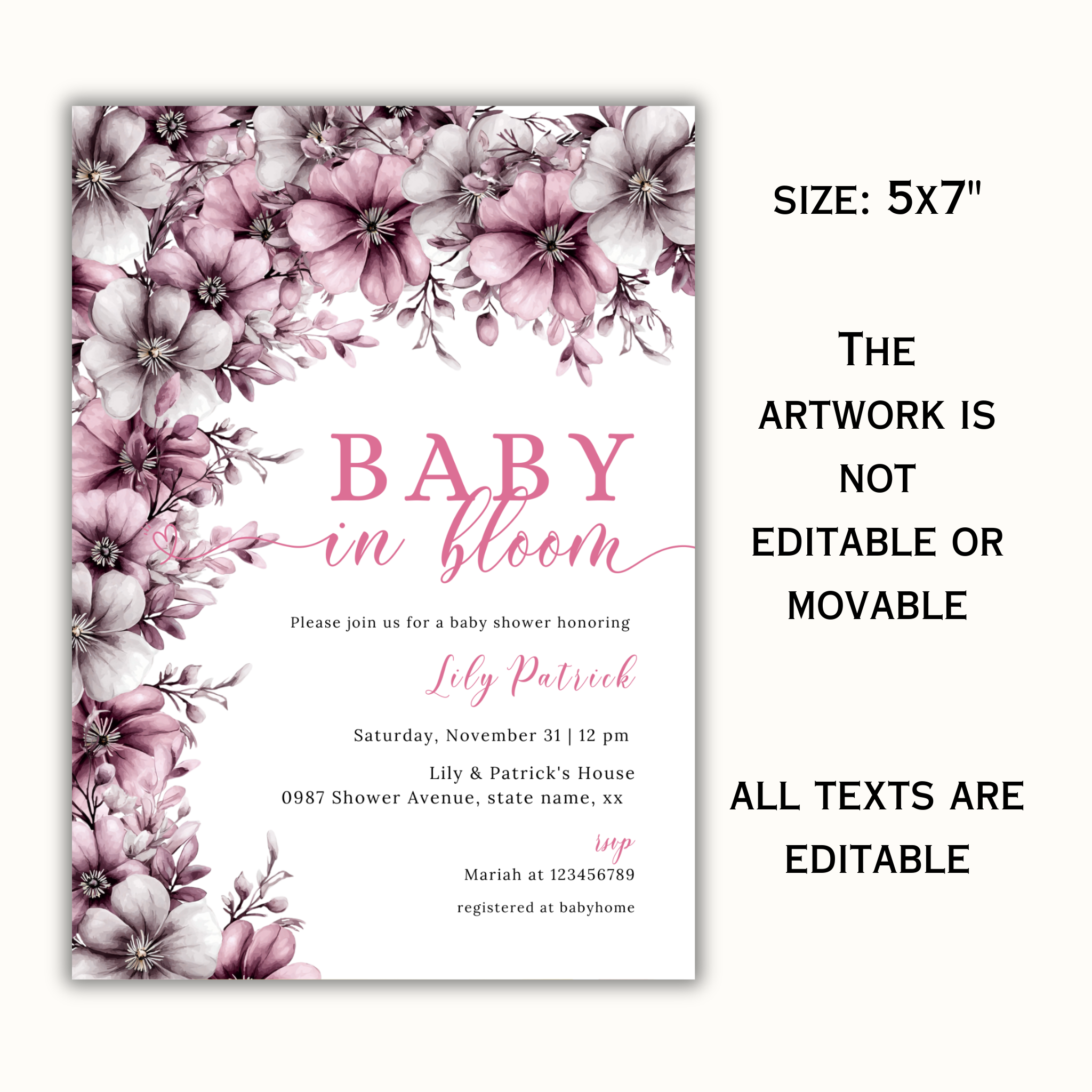 Baby in Bloom Invitation - Pink