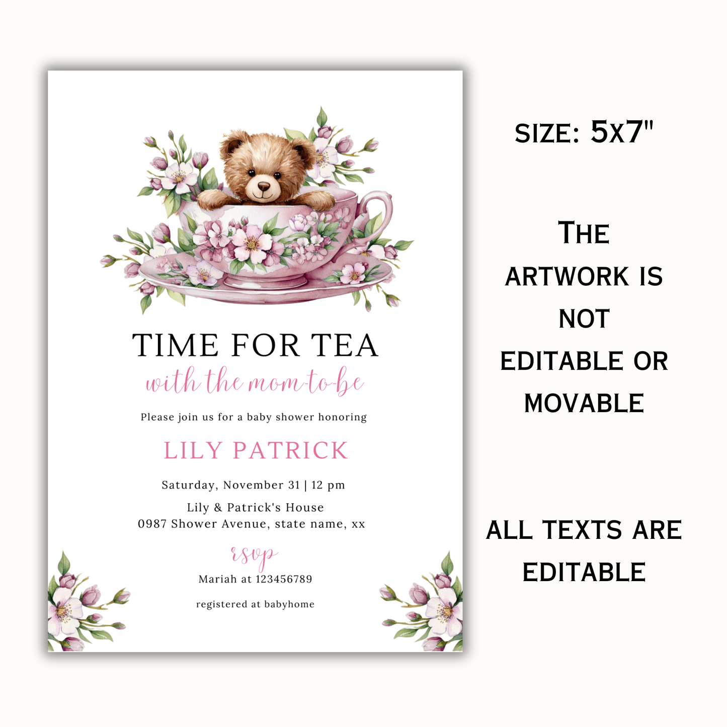 Time For Tea With The Mom To Be Invitation - Pink Blush Floral