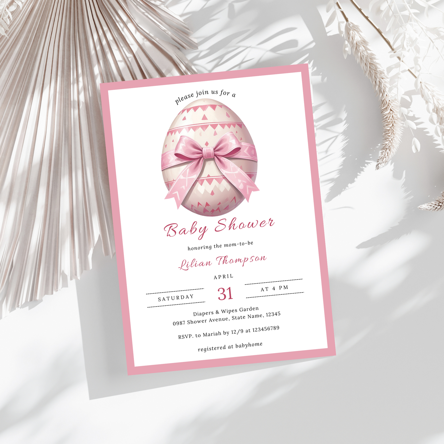 Easter Baby Shower Invitation - Pink Egg Baby