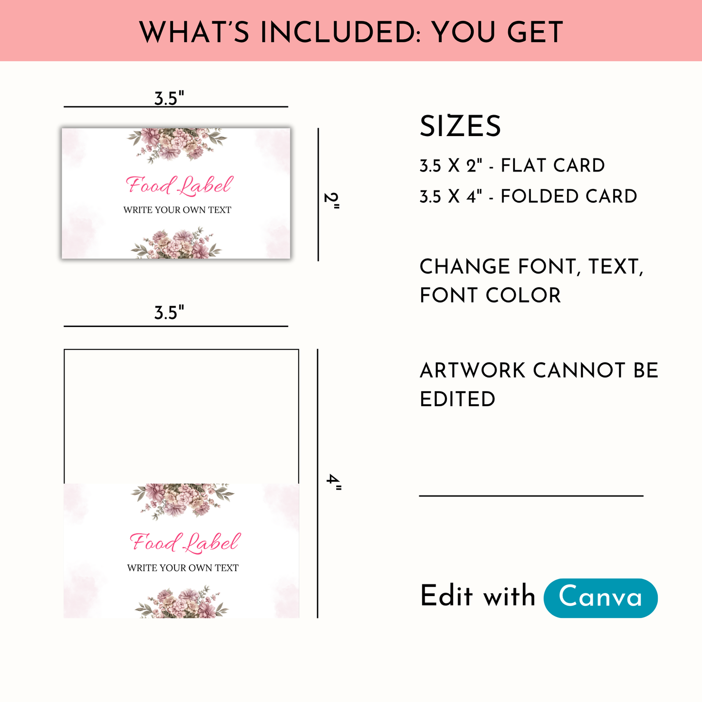 Pink Floral Place Card Template