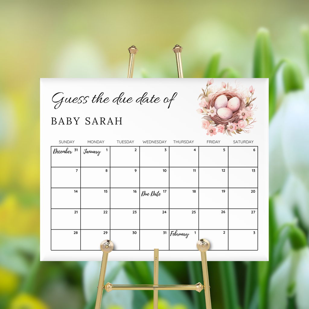 Prep the Nest Baby Shower Due Date Calendar