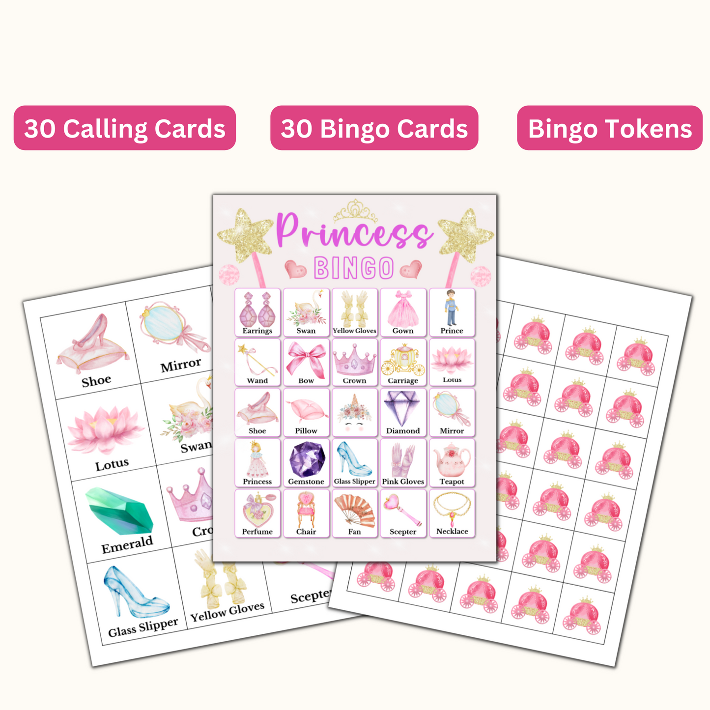 Princess Bingo Game - 30 Unique Cards