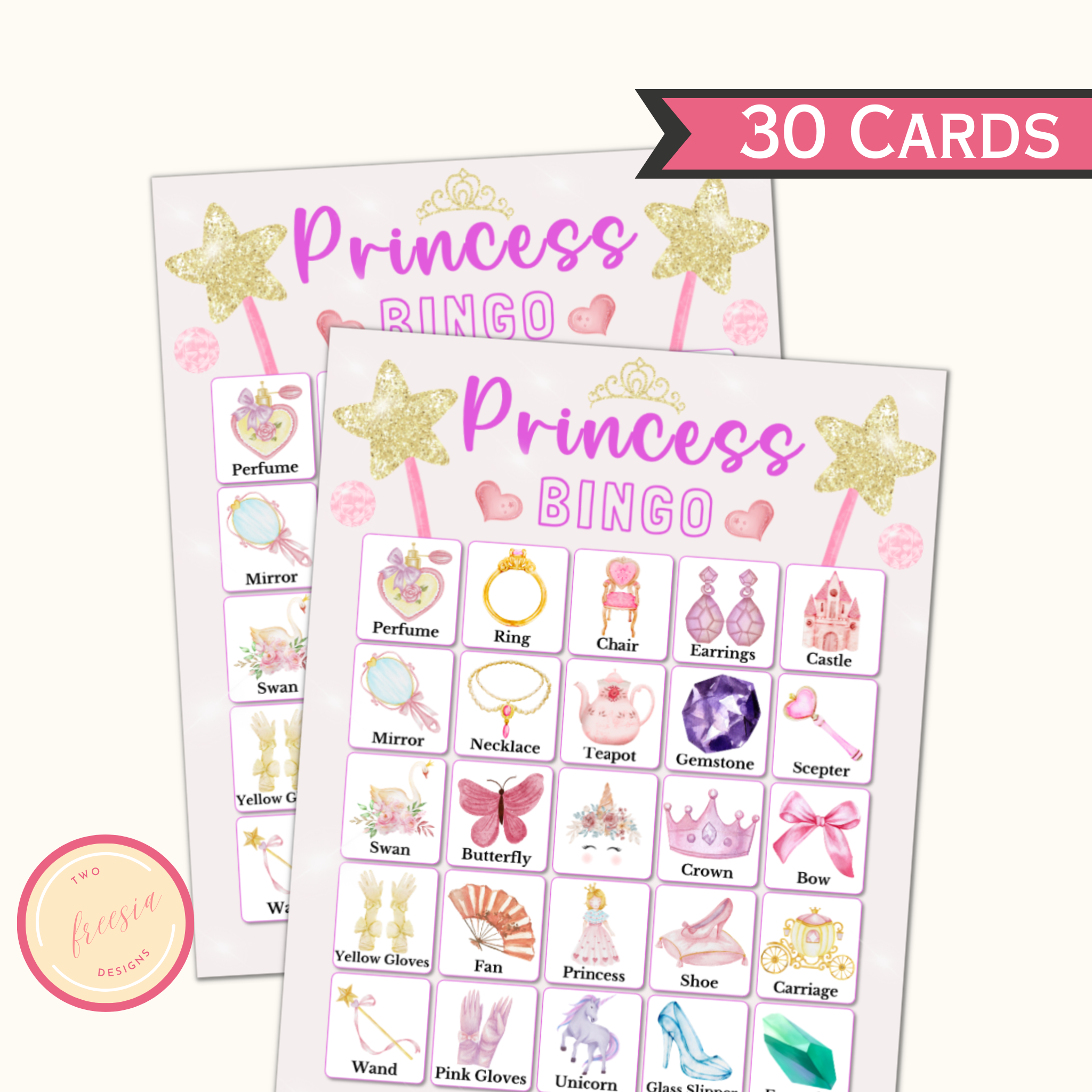 Princess Bingo Game - 30 Unique Cards