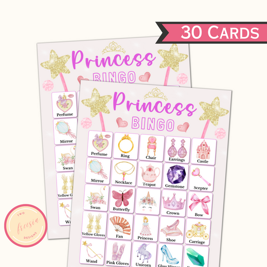 Princess Bingo Game - 30 Unique Cards