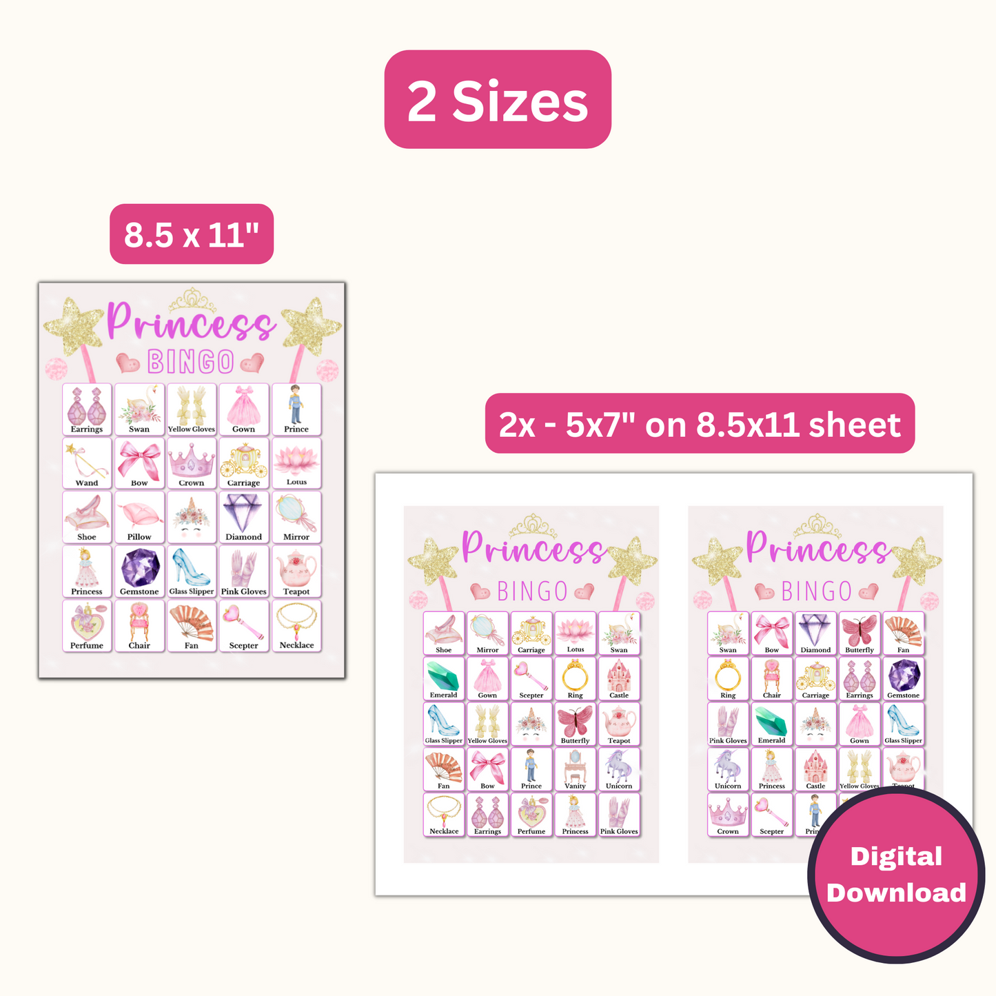 Princess Bingo Game - 30 Unique Cards