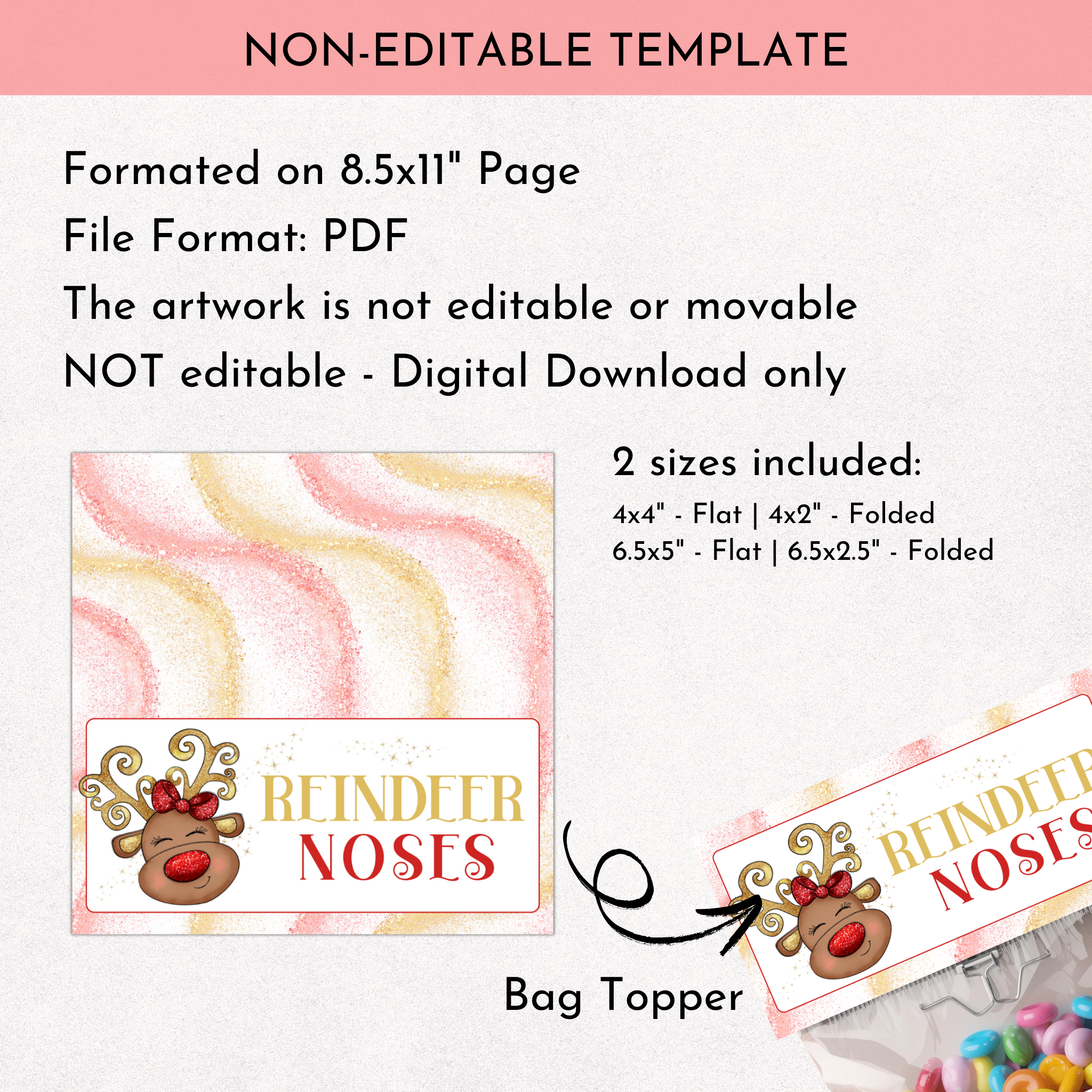 Reindeer Noses Treat Bag Topper