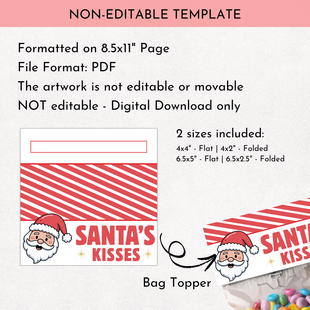 Santa's Kisses Bag Topper - Red