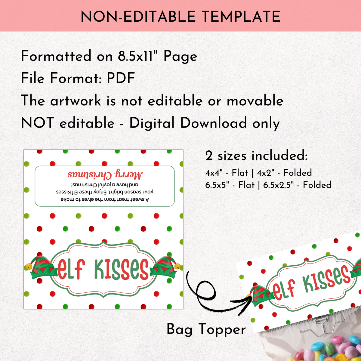 Elf Kisses Bag Topper