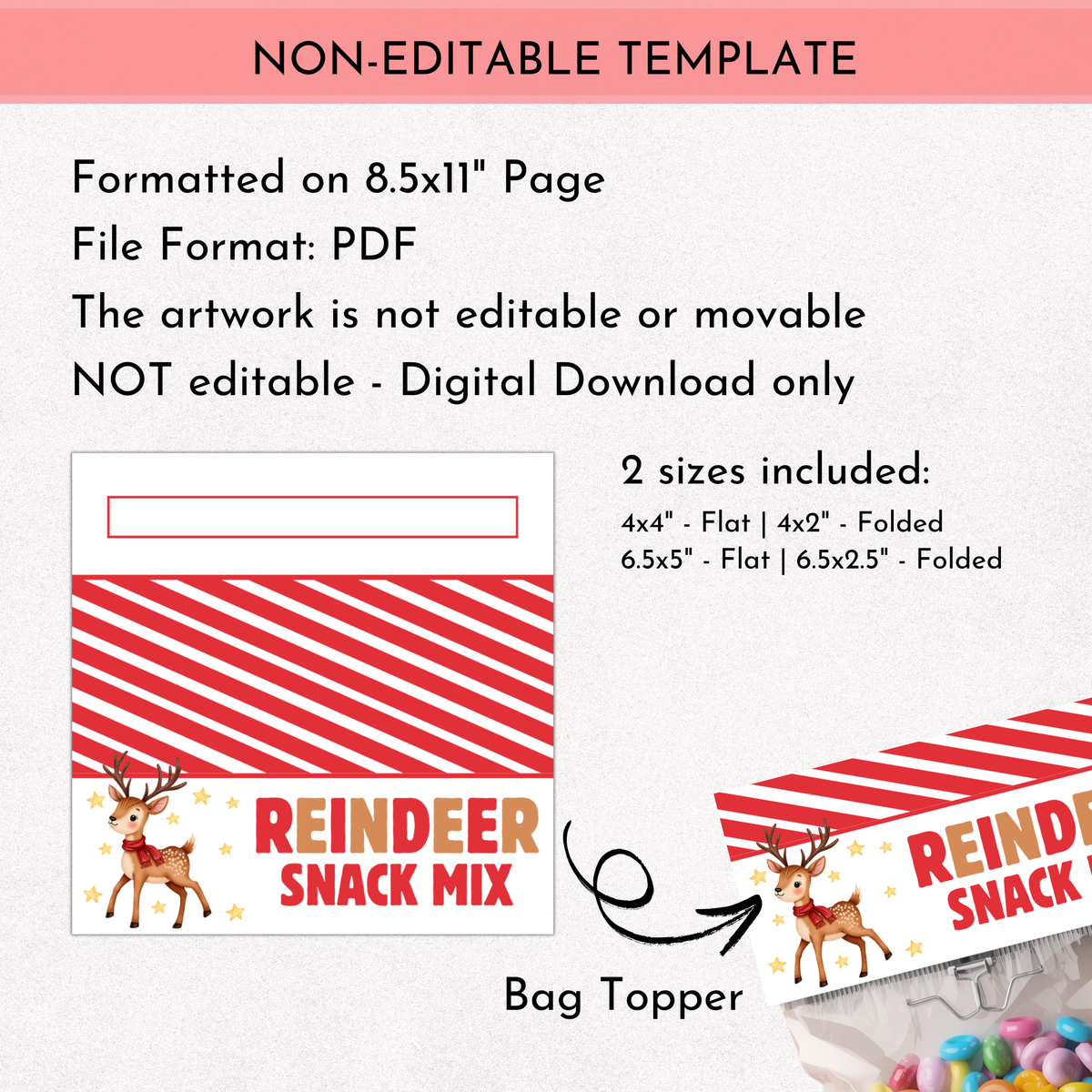 Reindeer Snack Mix Bag Topper