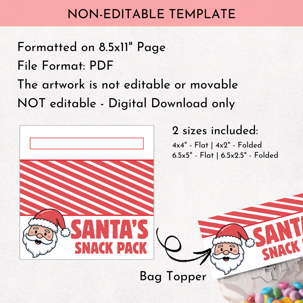 Santa's Snack Pack - Treat Bag Topper