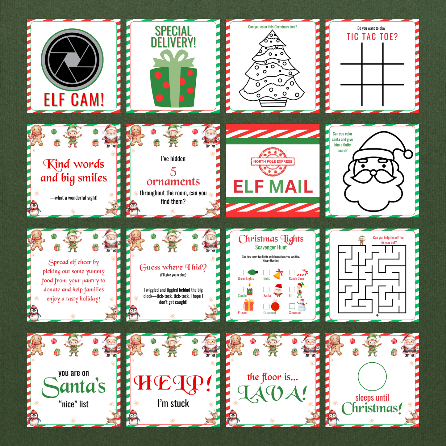90 Elf Note Cards Printable