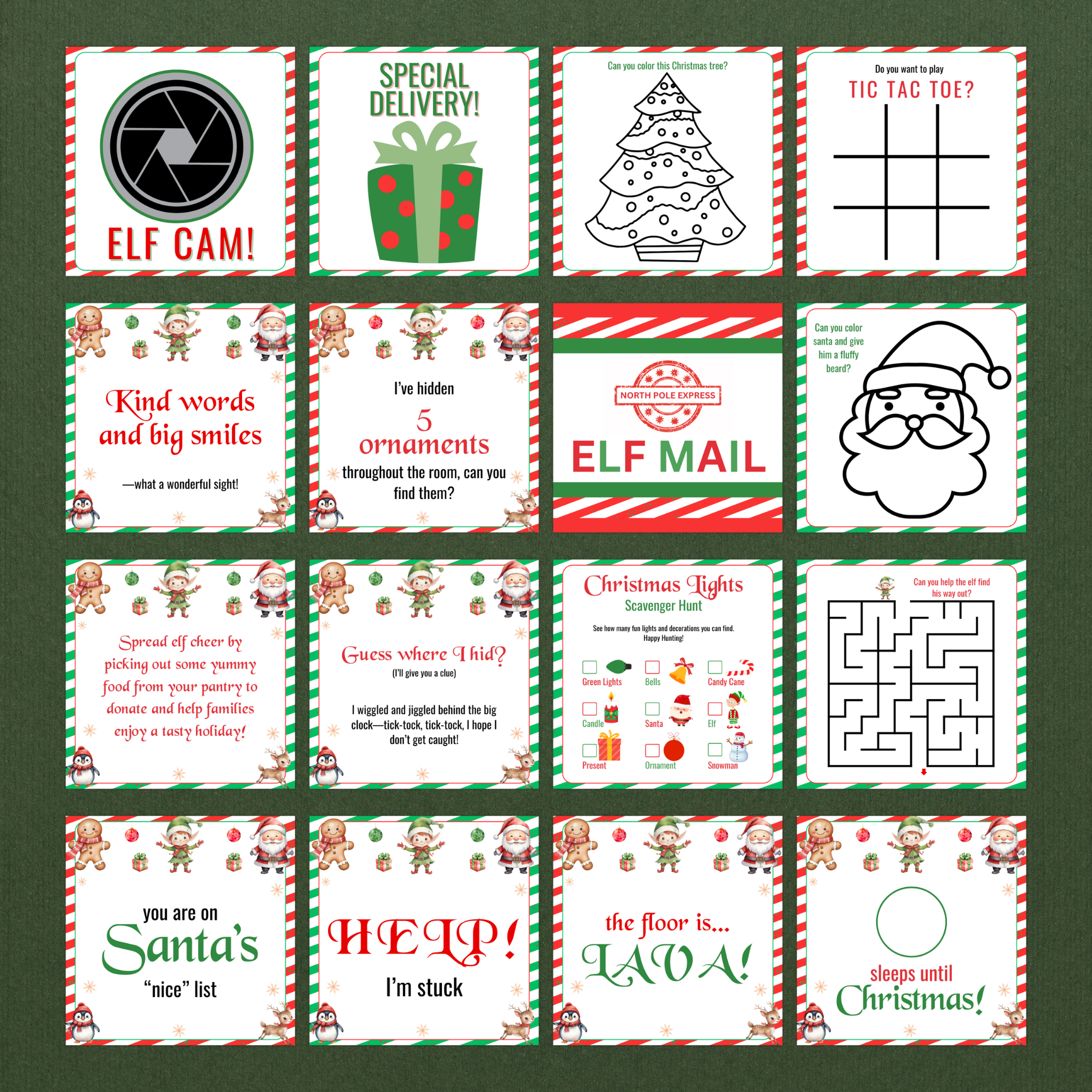 90 Elf Note Cards Printable