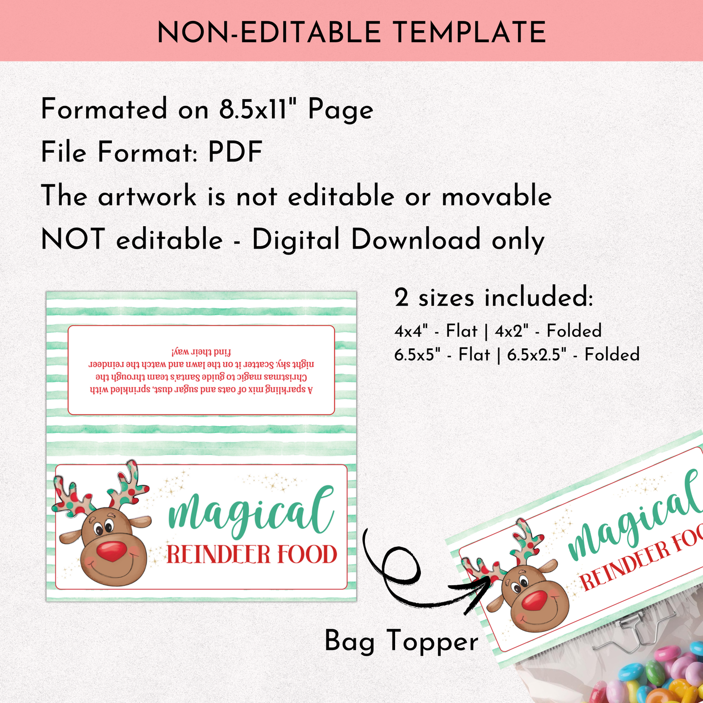 Magical Reindeer Food Treat Bag Topper