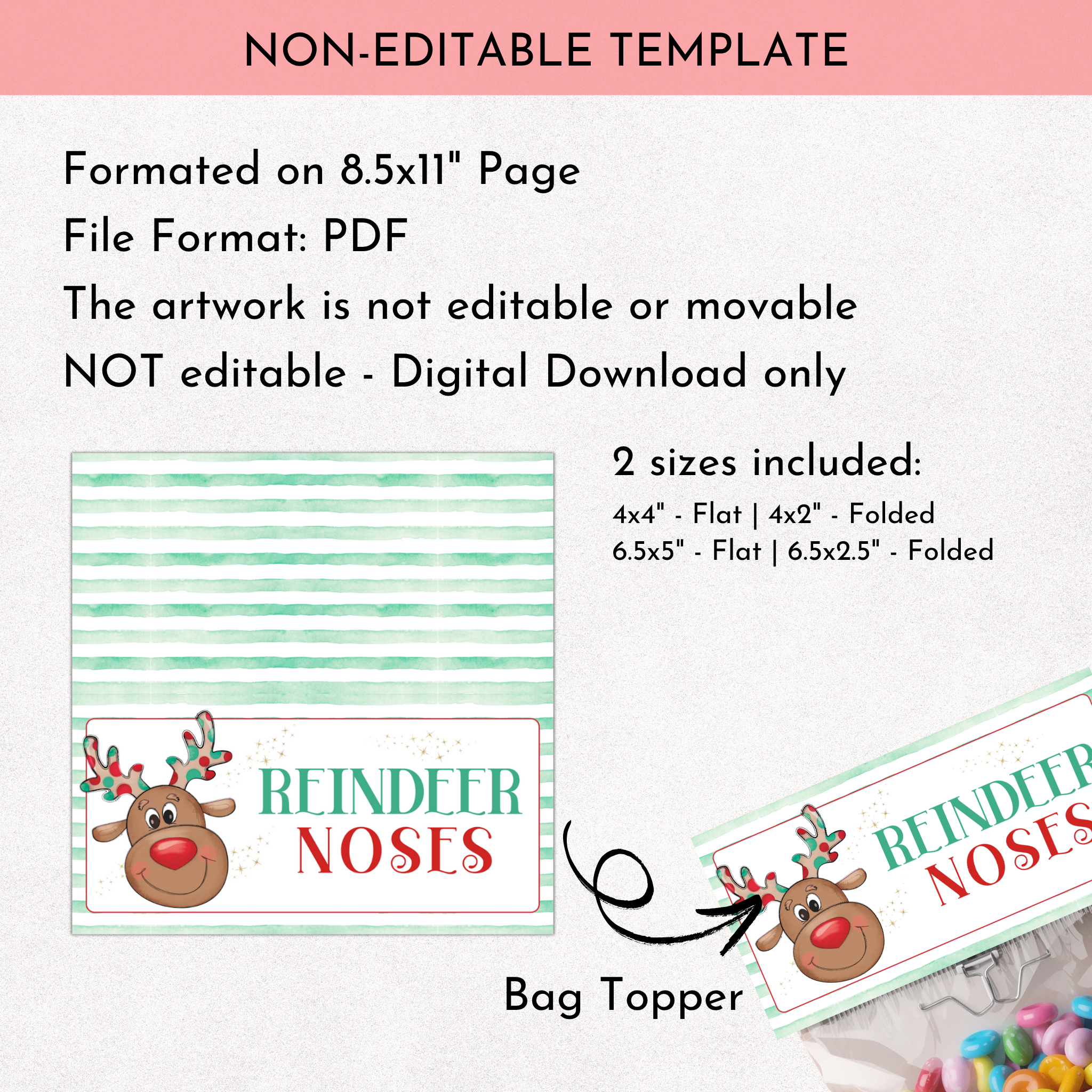 Reindeer Noses Treat Bag Topper | Printable
