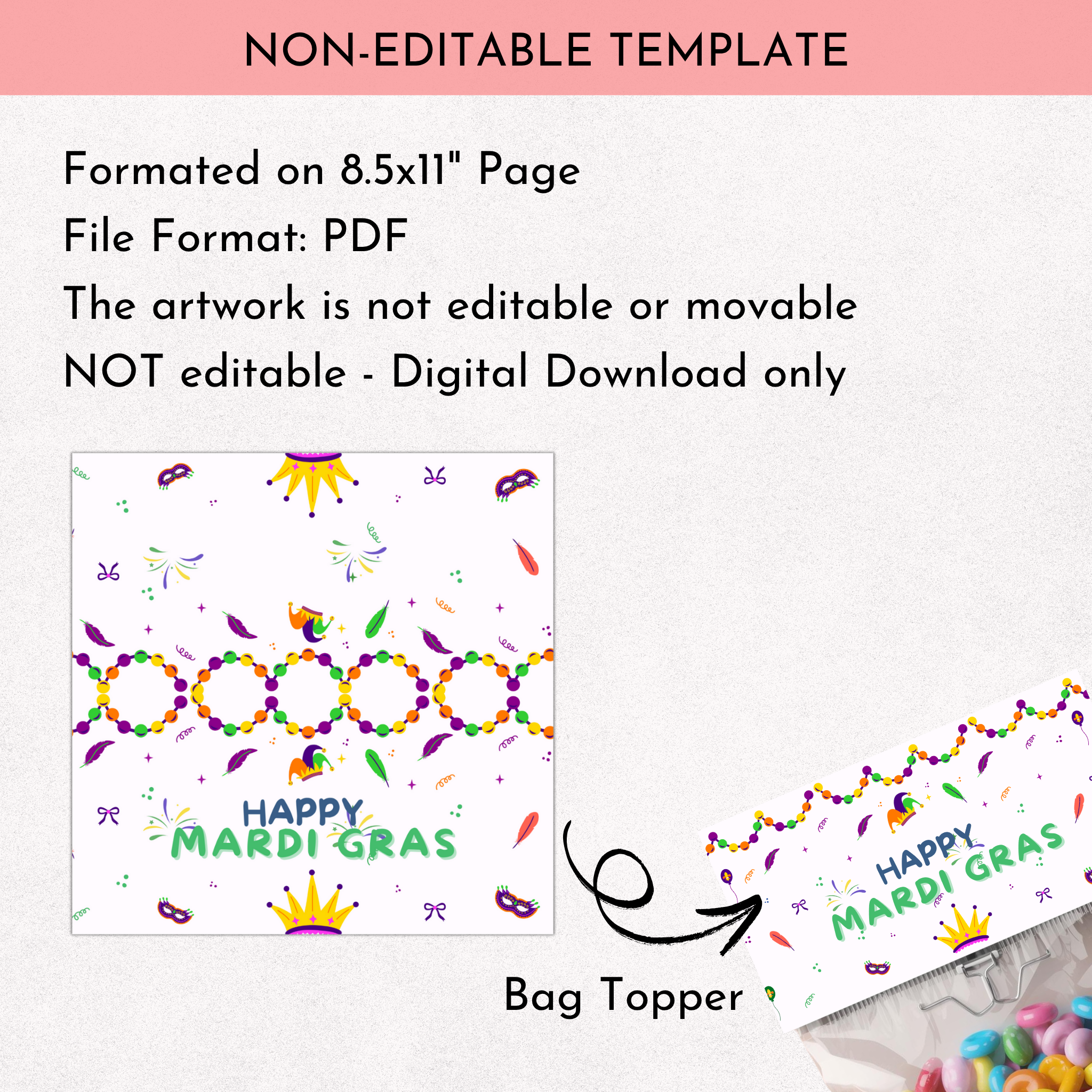 Mardi Gras Treat Bag Topper