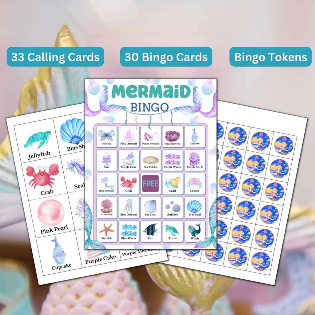 Mermaid Bingo Printable Game - 30 Cards