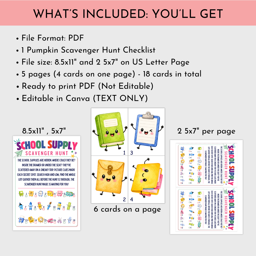 School Supplies Scavenger Hunt