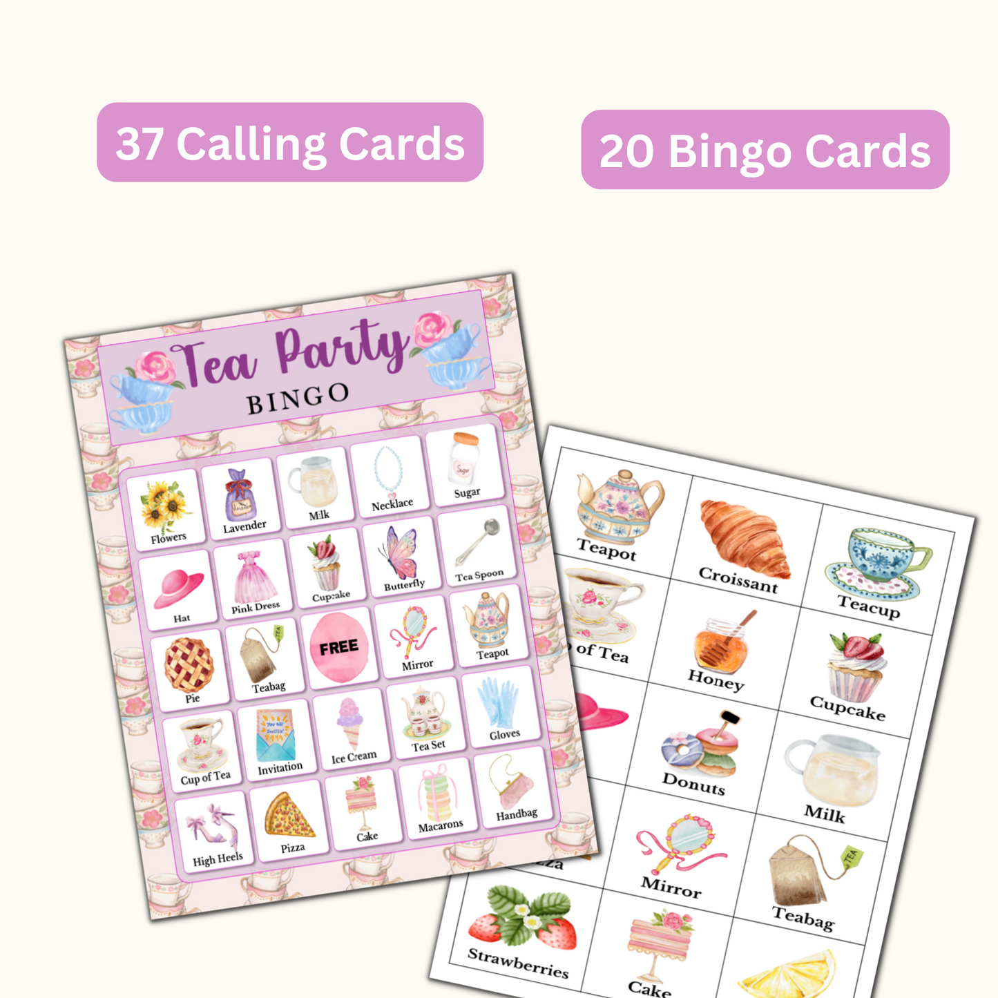 Printable Tea Party Bingo - 20 Cards