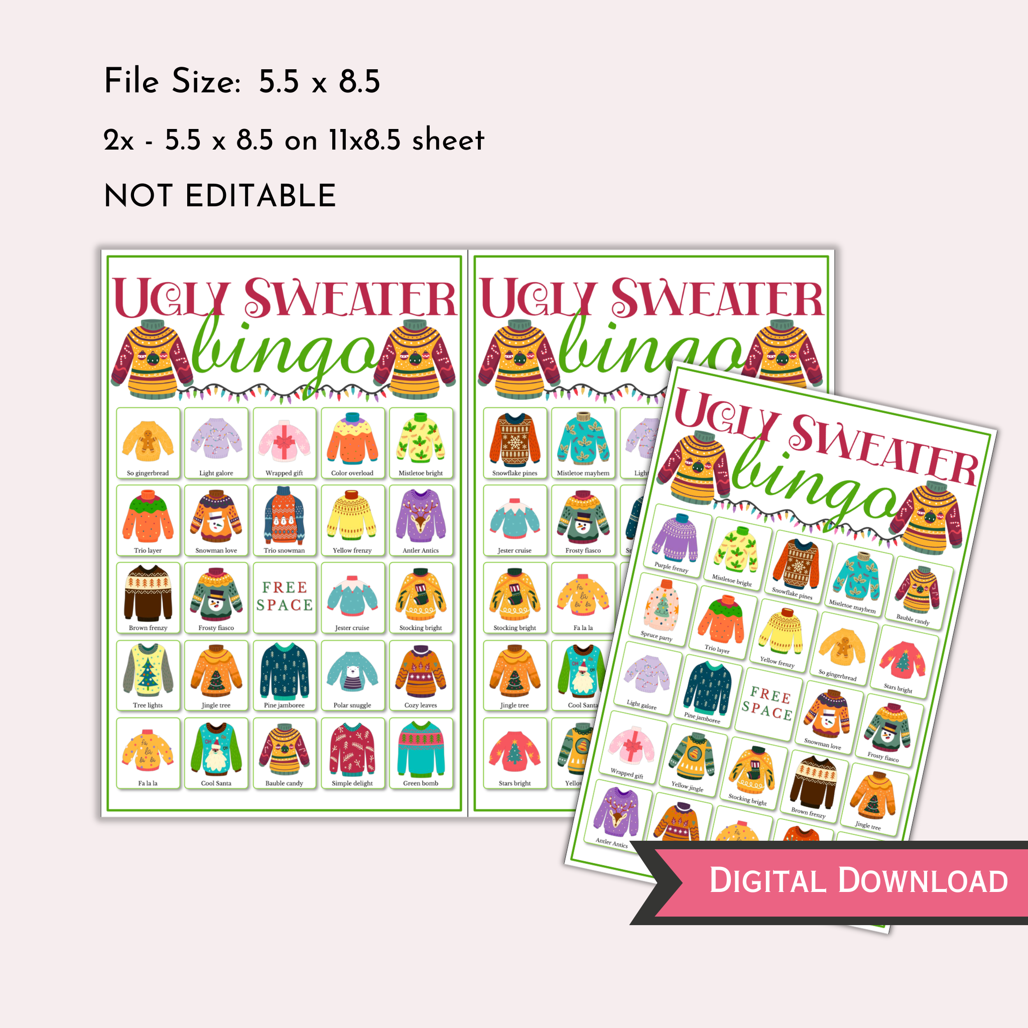 Ugly Sweater Bingo Game | 60 Cards