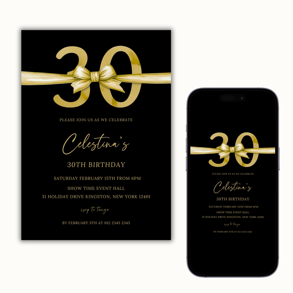 30th Birthday Invitation - Gold & Black