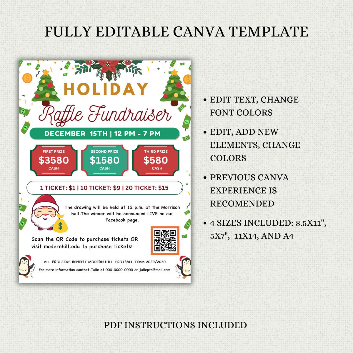 Editable Holiday Raffle Fundraiser Flyer Template | Split the Pot Flyer ...