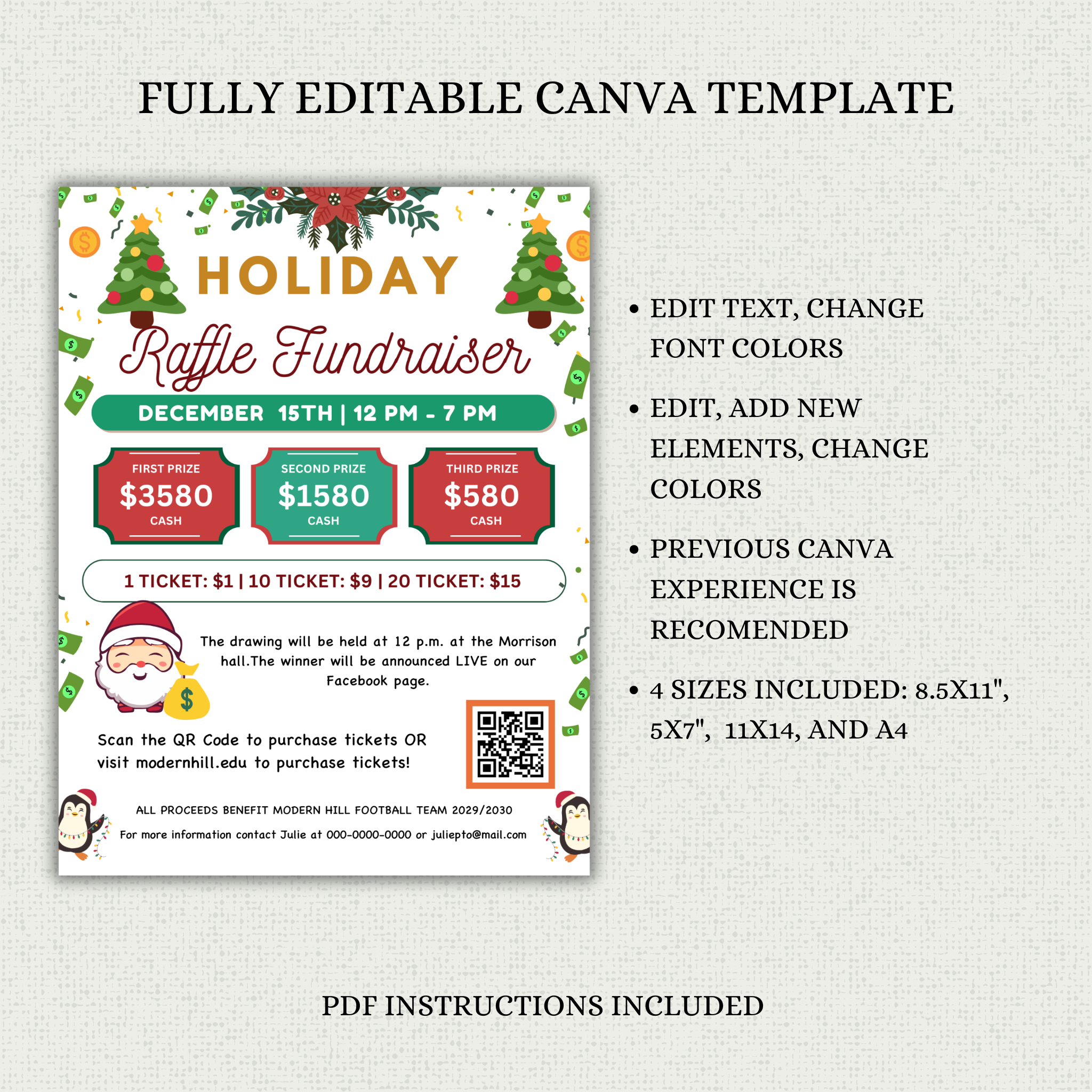 Holiday Raffle Fundraiser Flyer Template