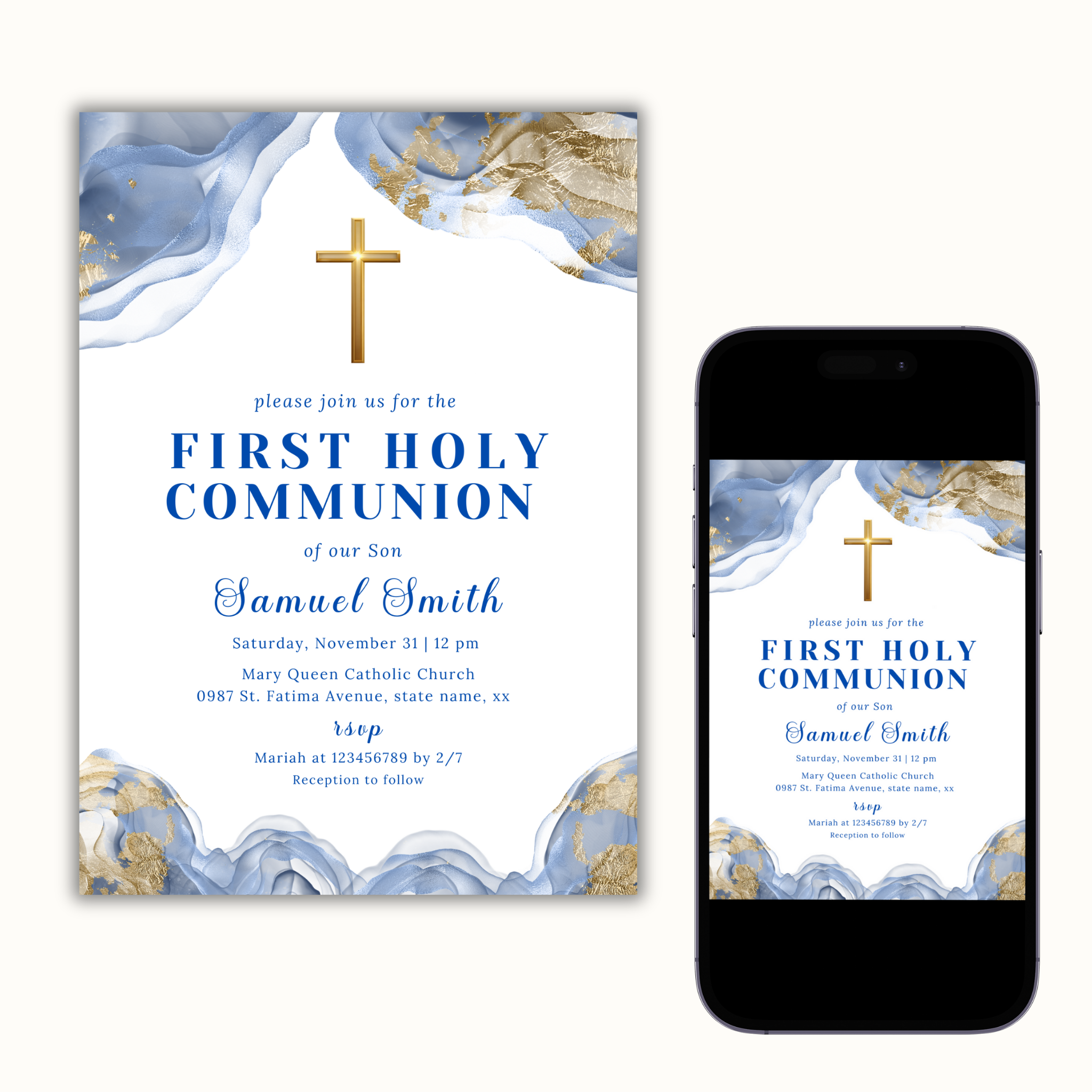 First Holy Communion Invitation - Blue
