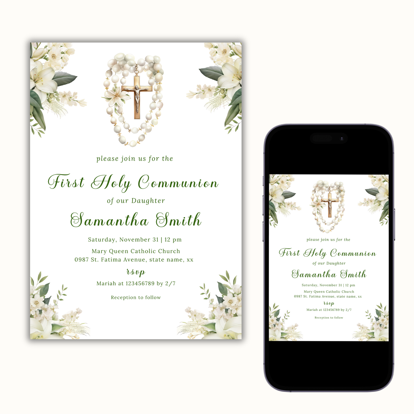 First Holy Communion Invitation - Green