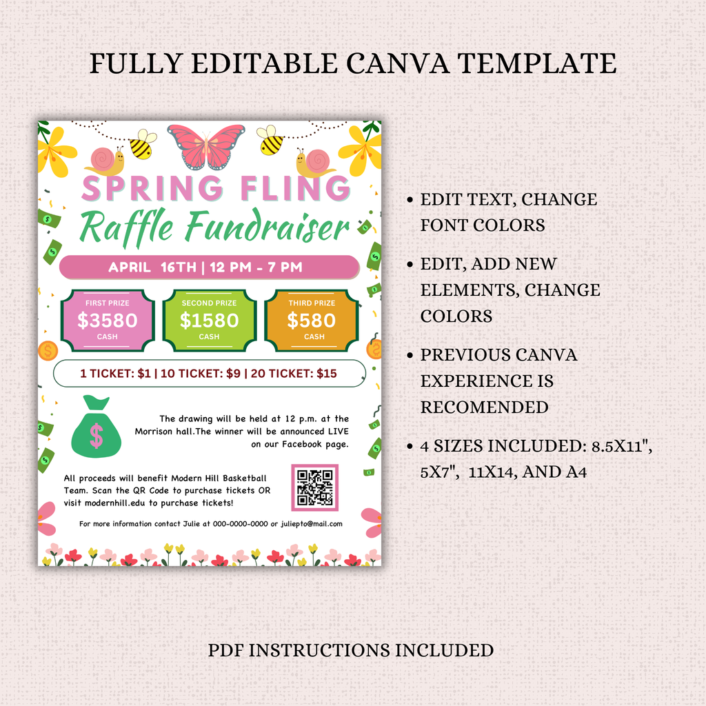 Spring Fling Raffle Fundraiser Flyer Template