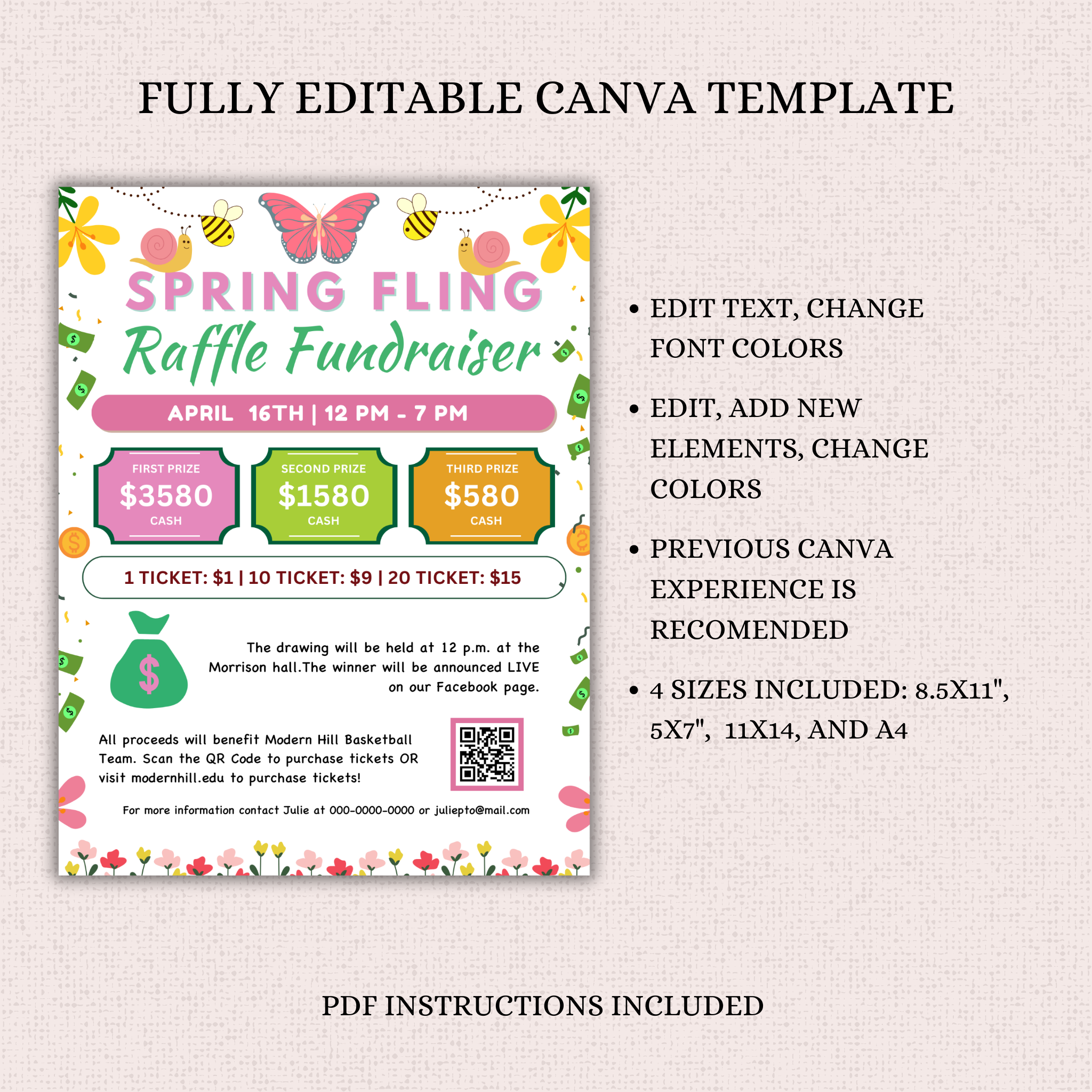 Spring Fling Raffle Fundraiser Flyer Template