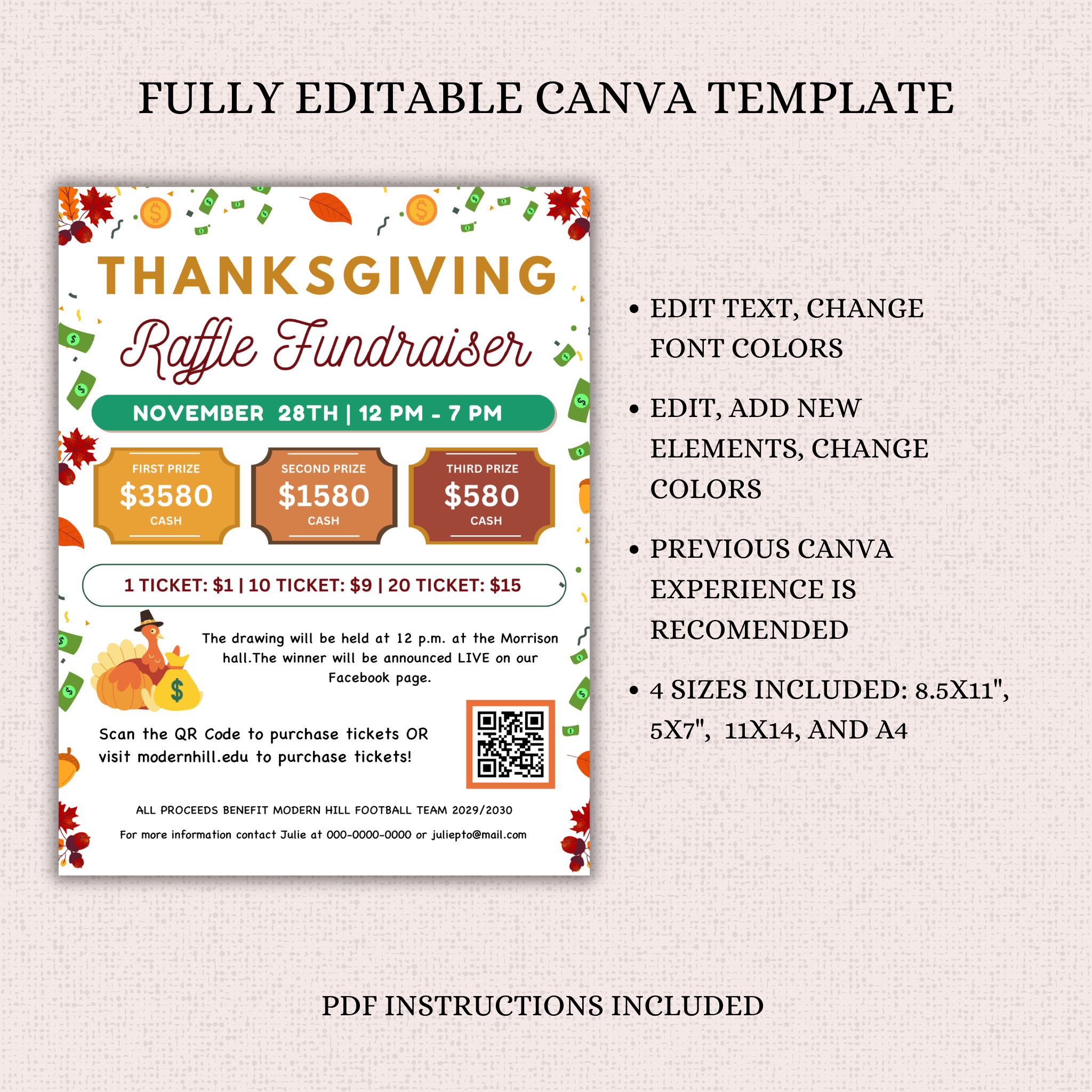 Thanksgiving Raffle Fundraiser Flyer Template
