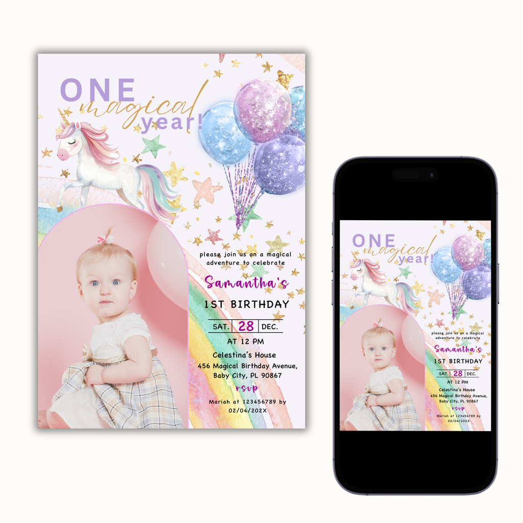 One Magical Year Birthday Invitation with Photo