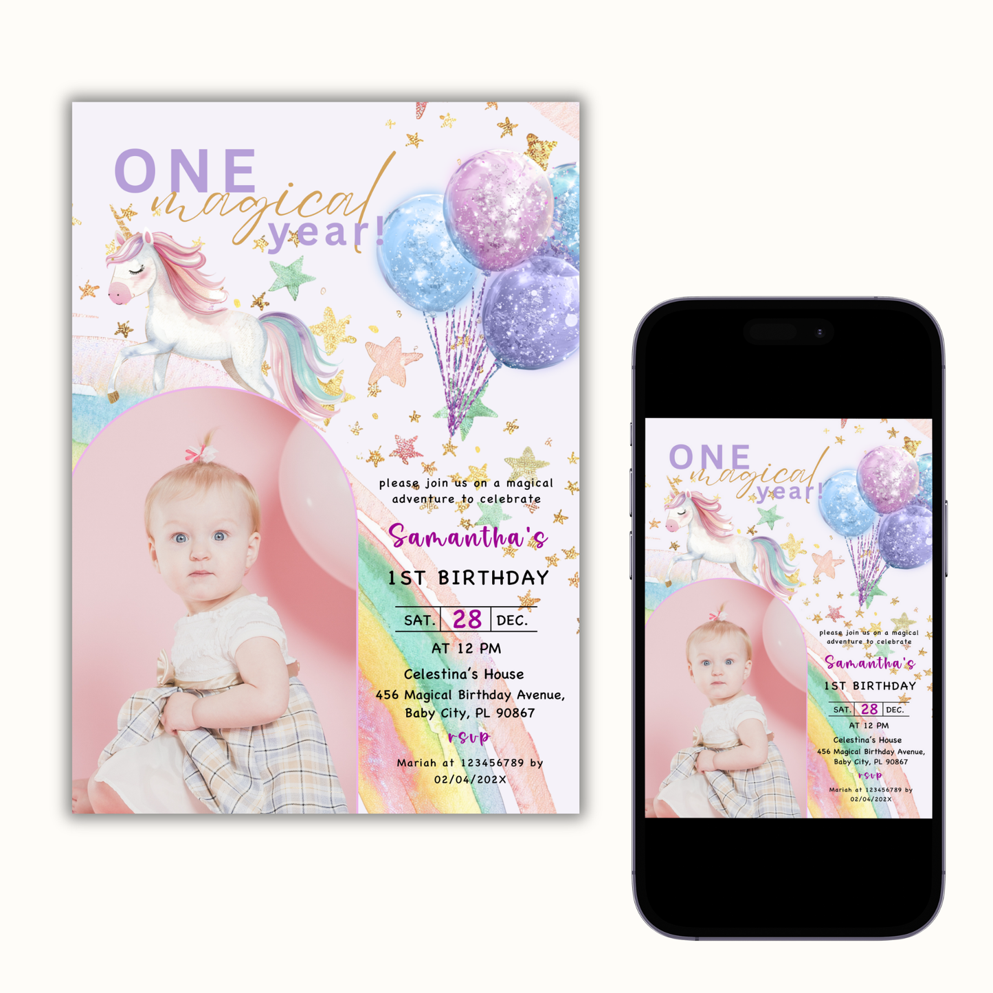 One Magical Year Birthday Invitation with Photo