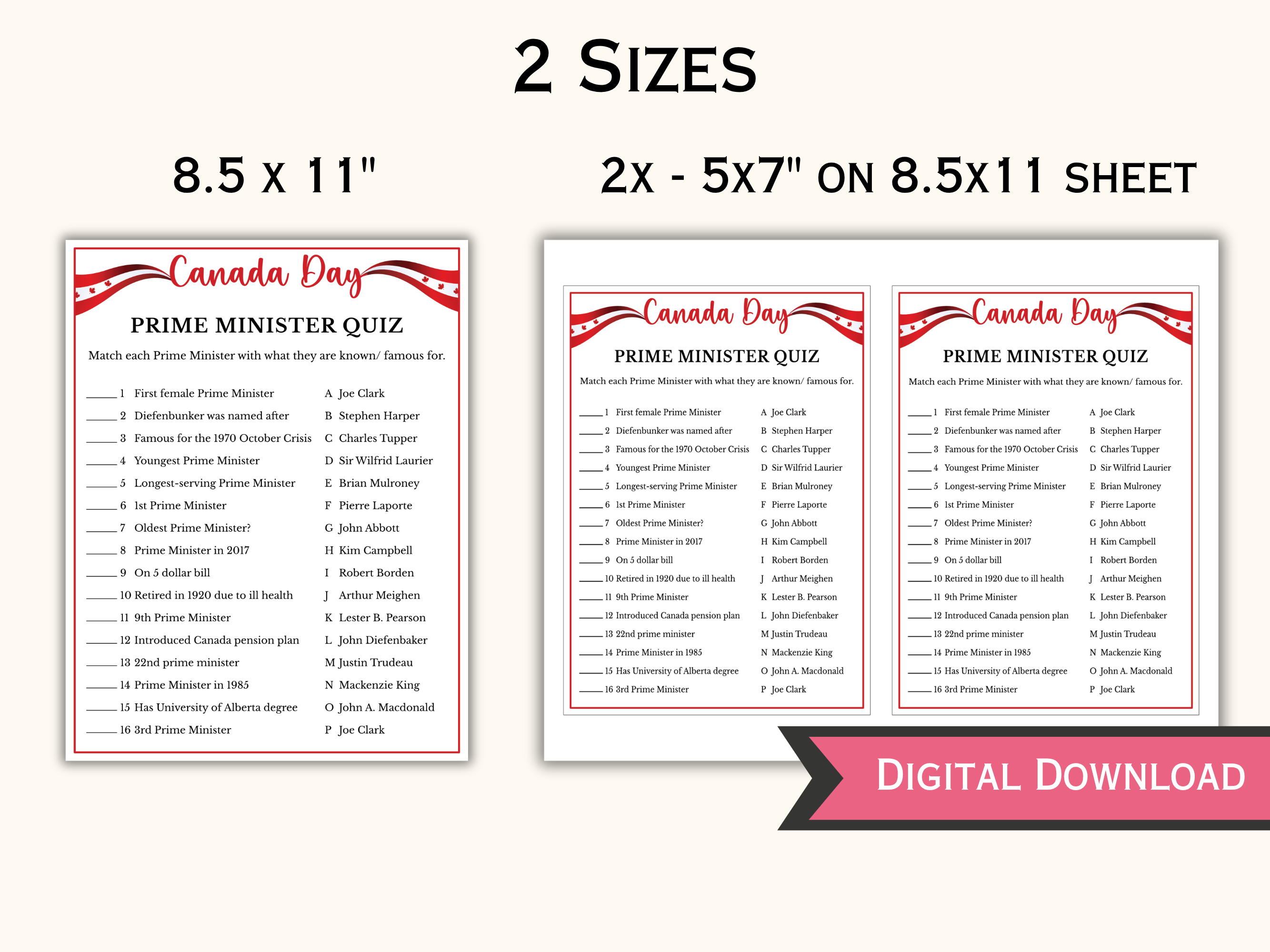 Canada Day Prime Minister Quiz Game