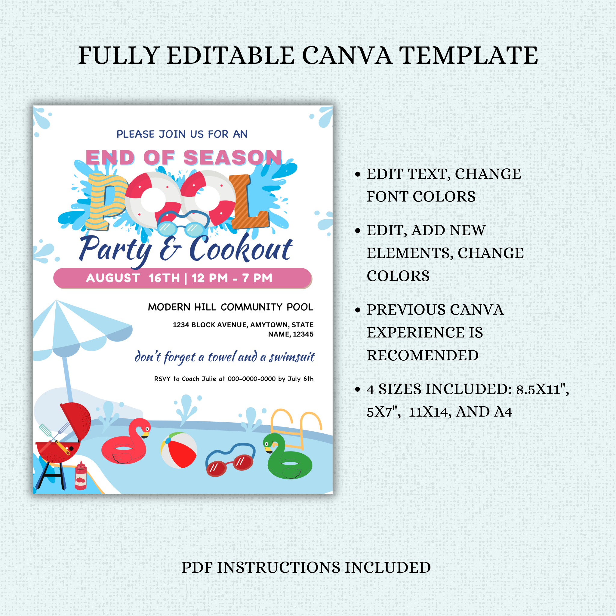 End of Season Pool Party Flyer Template