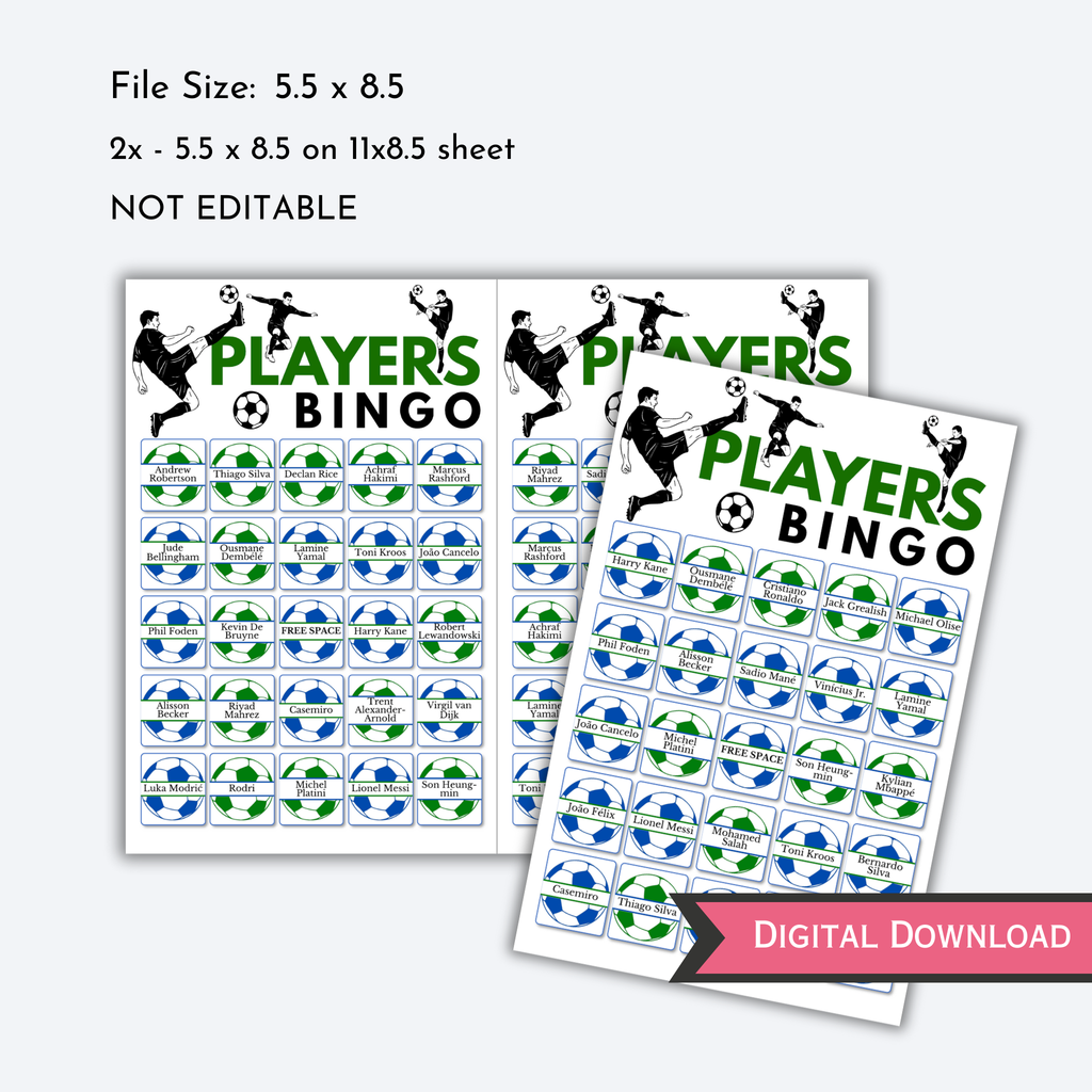 Football (Soccer) Players Bingo Game | 60 Cards