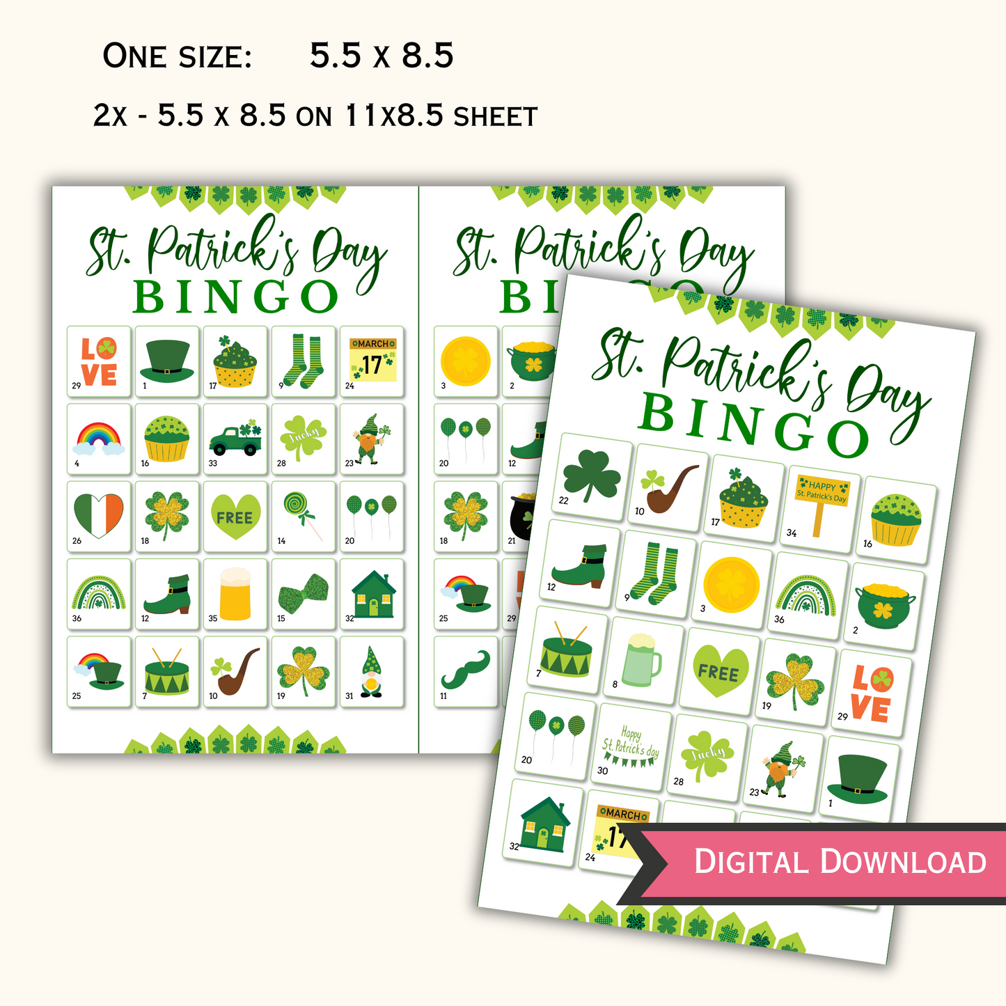 St Patrick's Day Bingo Game - 30 Unique Cards