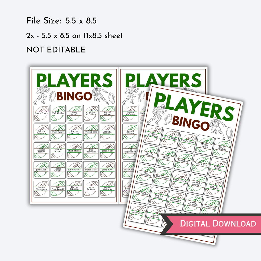 Football Players Bingo Game | 50 Cards