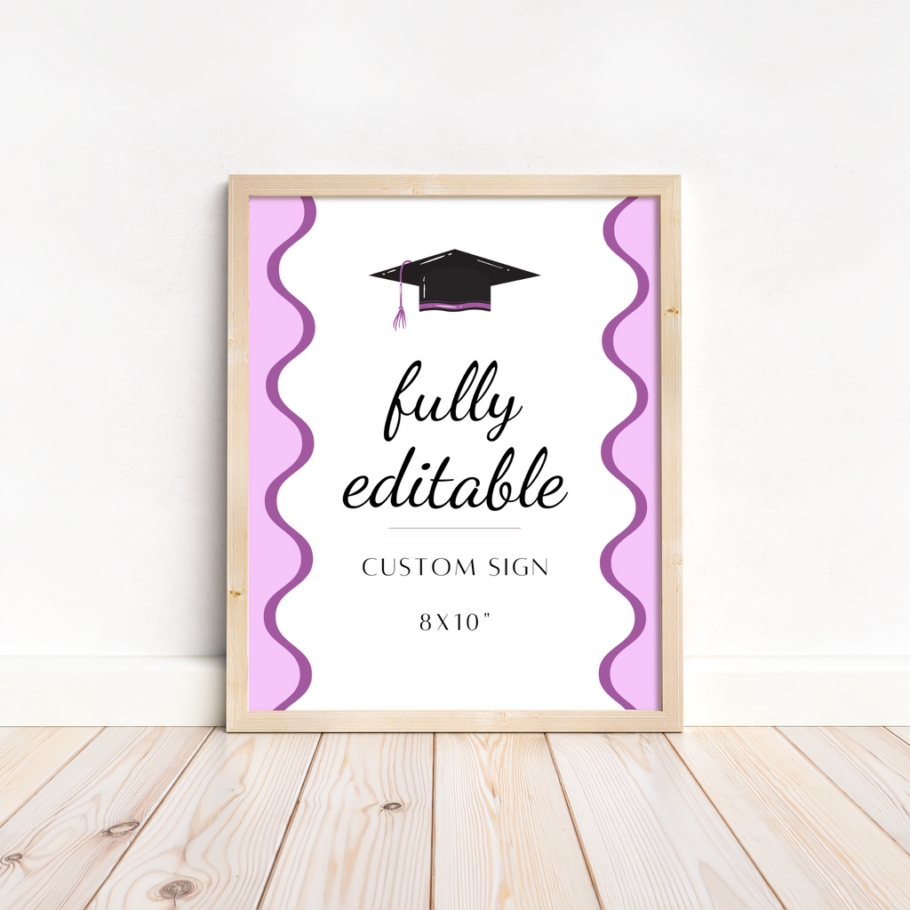 Graduation Party Table Signs - Wavy Purple