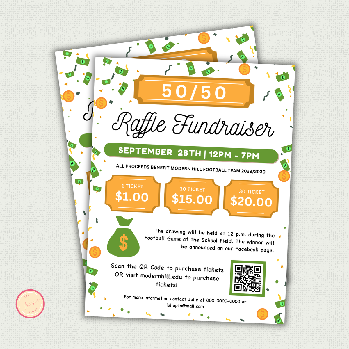 50/50 Raffle Fundraiser Flyer Editable Template | Split the Pot Flyer ...