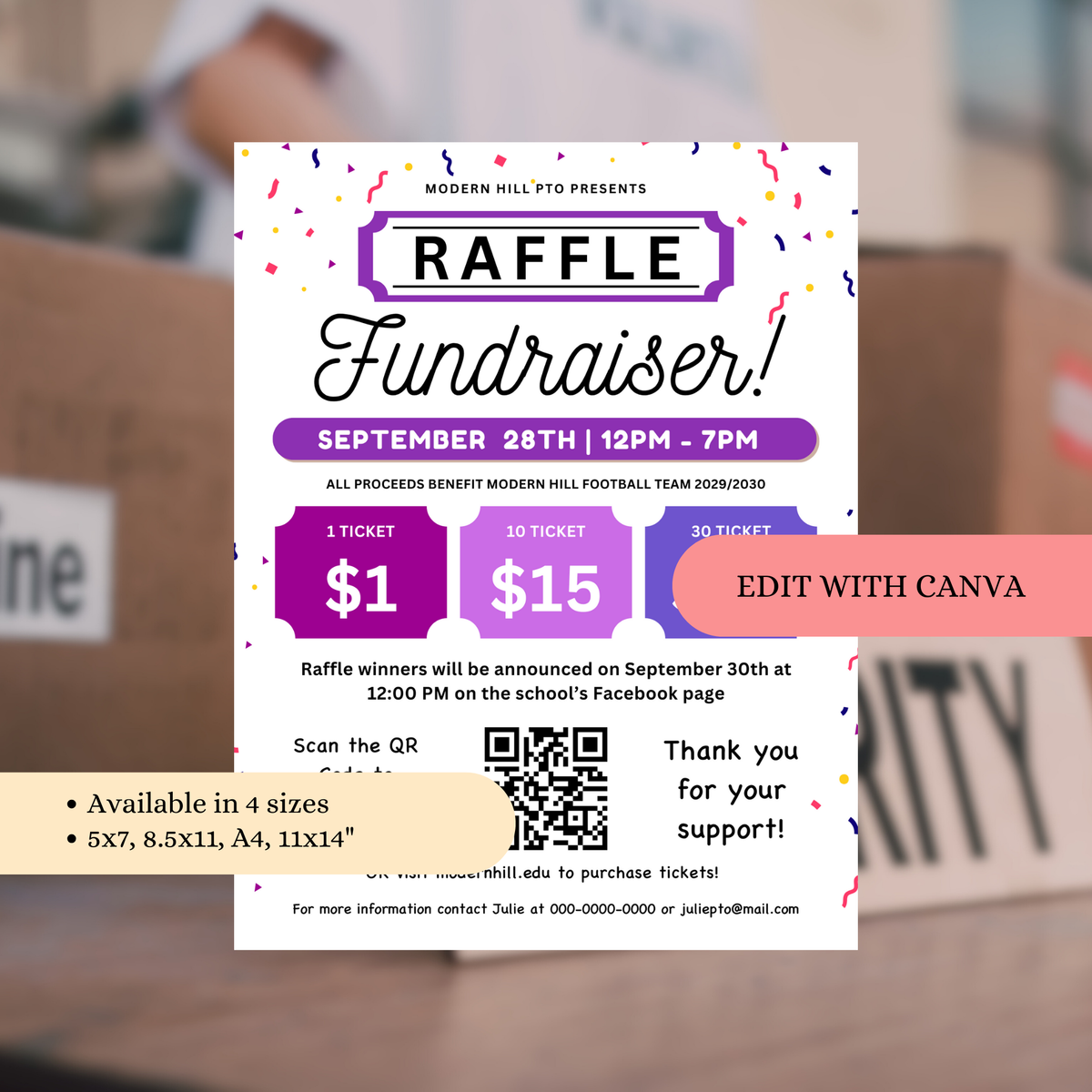 Raffle Fundraiser Flyer Editable Template | Split the Pot Flyer ...