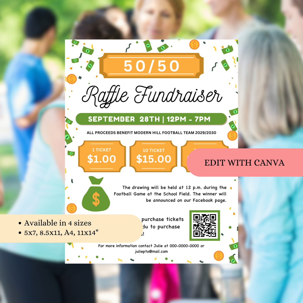 Separate Raffle 50/50 Raffle Fundraiser Flyer Editable Template | Split the Pot Flyer ...