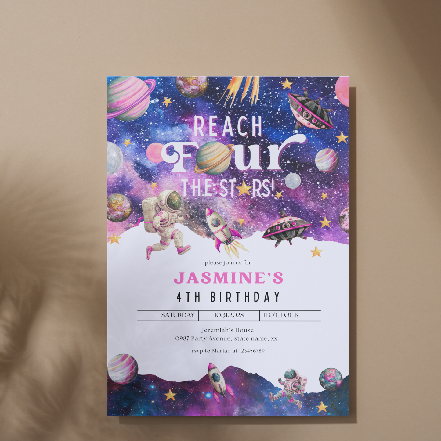 Reach Four the Stars Invitation | Pink