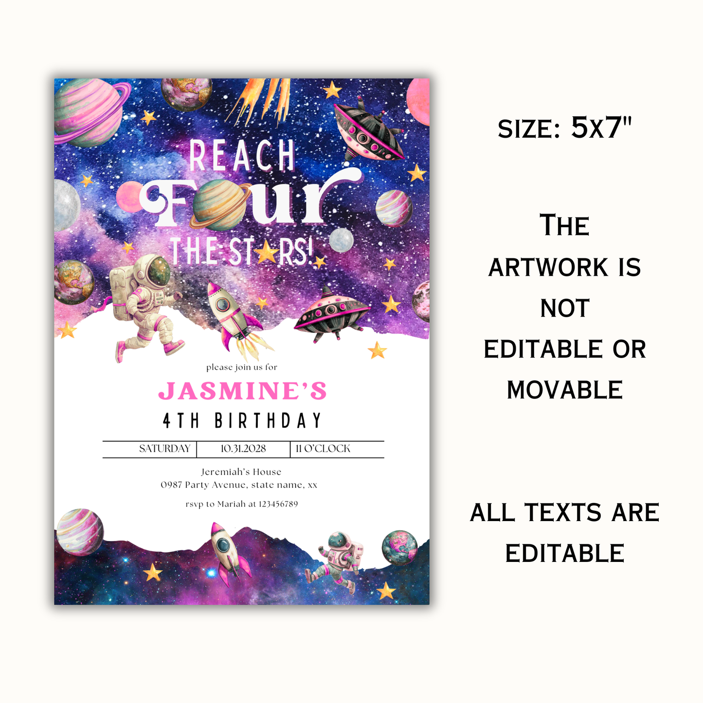 Reach Four the Stars Invitation | Pink
