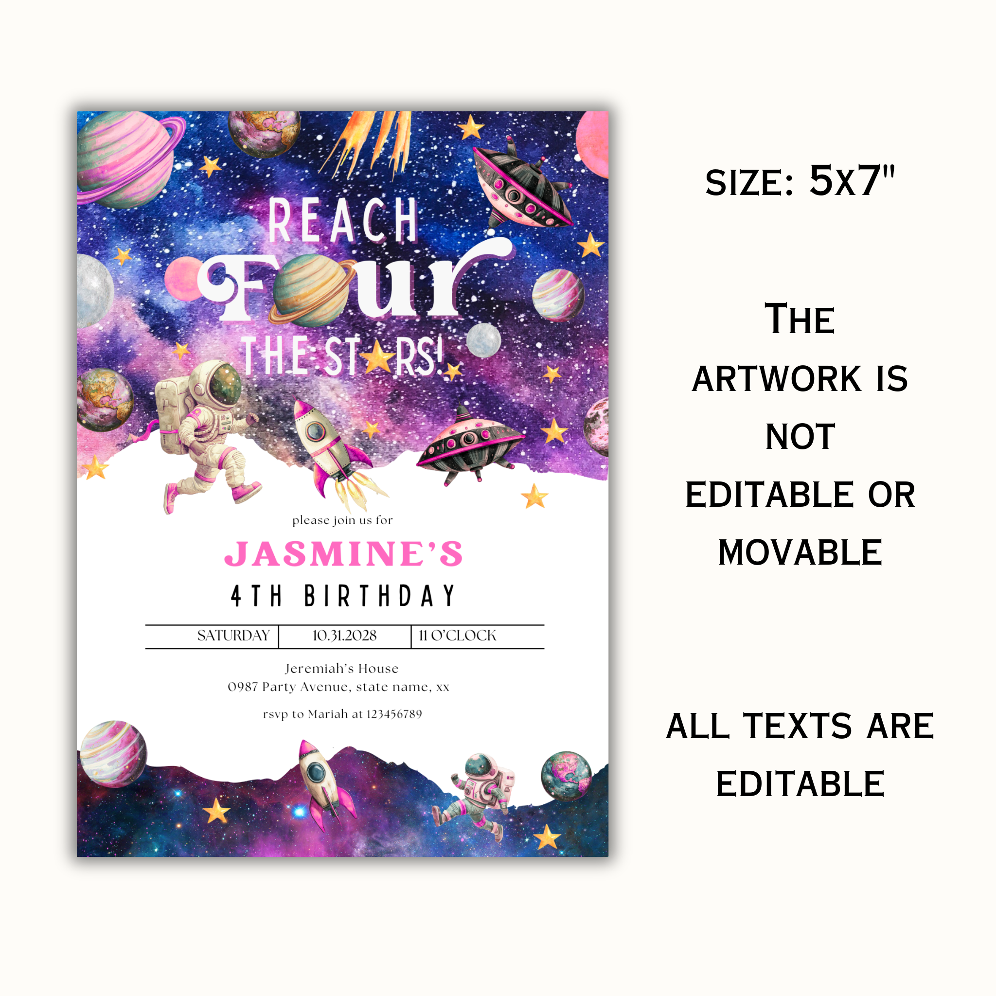 Reach Four the Stars Invitation | Pink