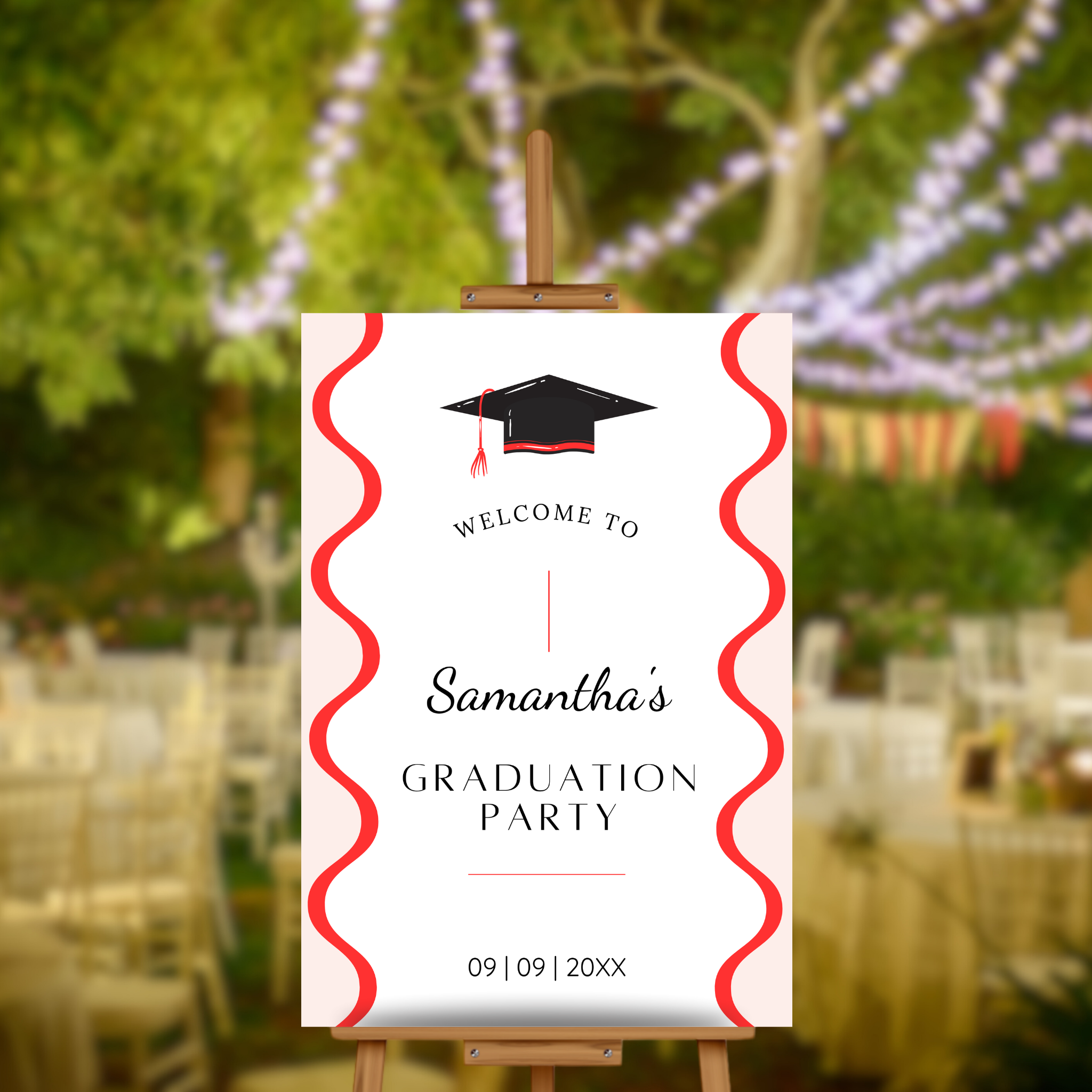 Graduation Party Welcome Sign Template - Wavy Red
