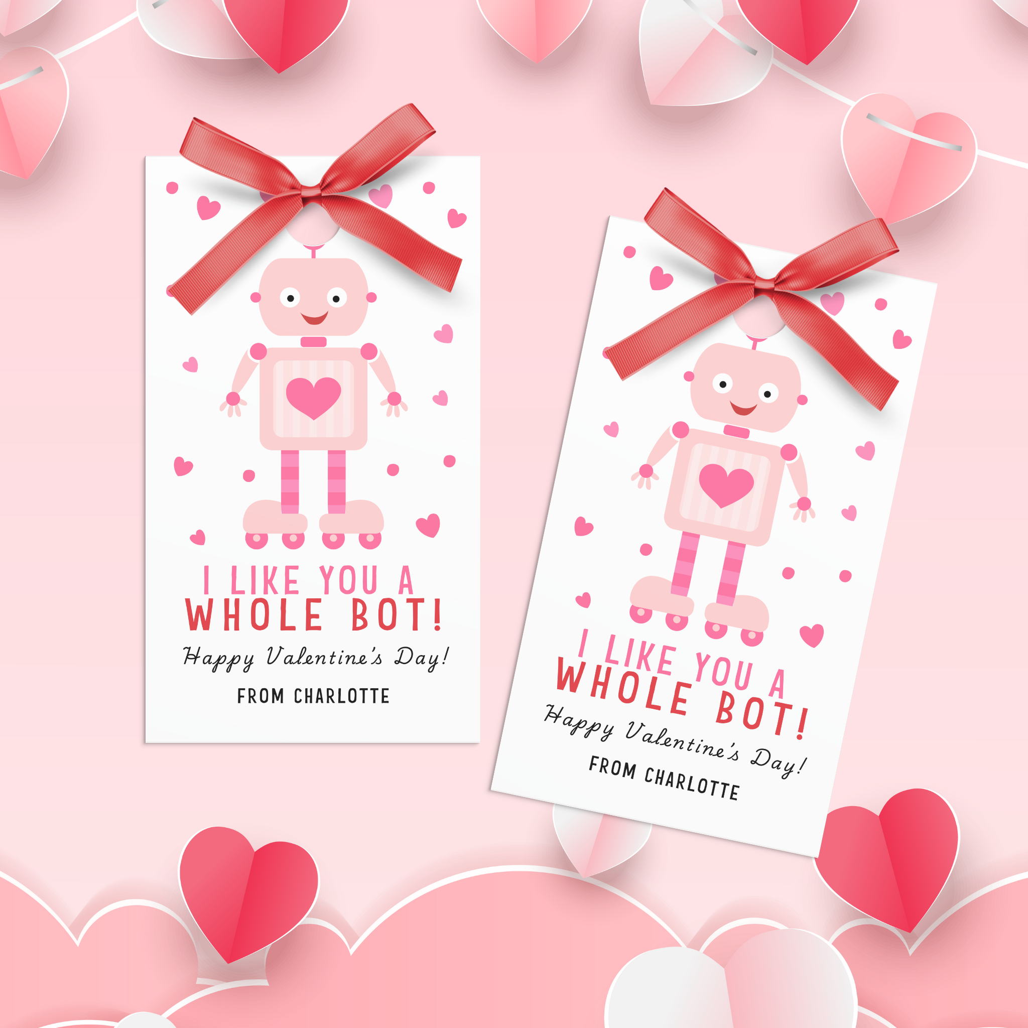 Pink Robot Valentine Tag