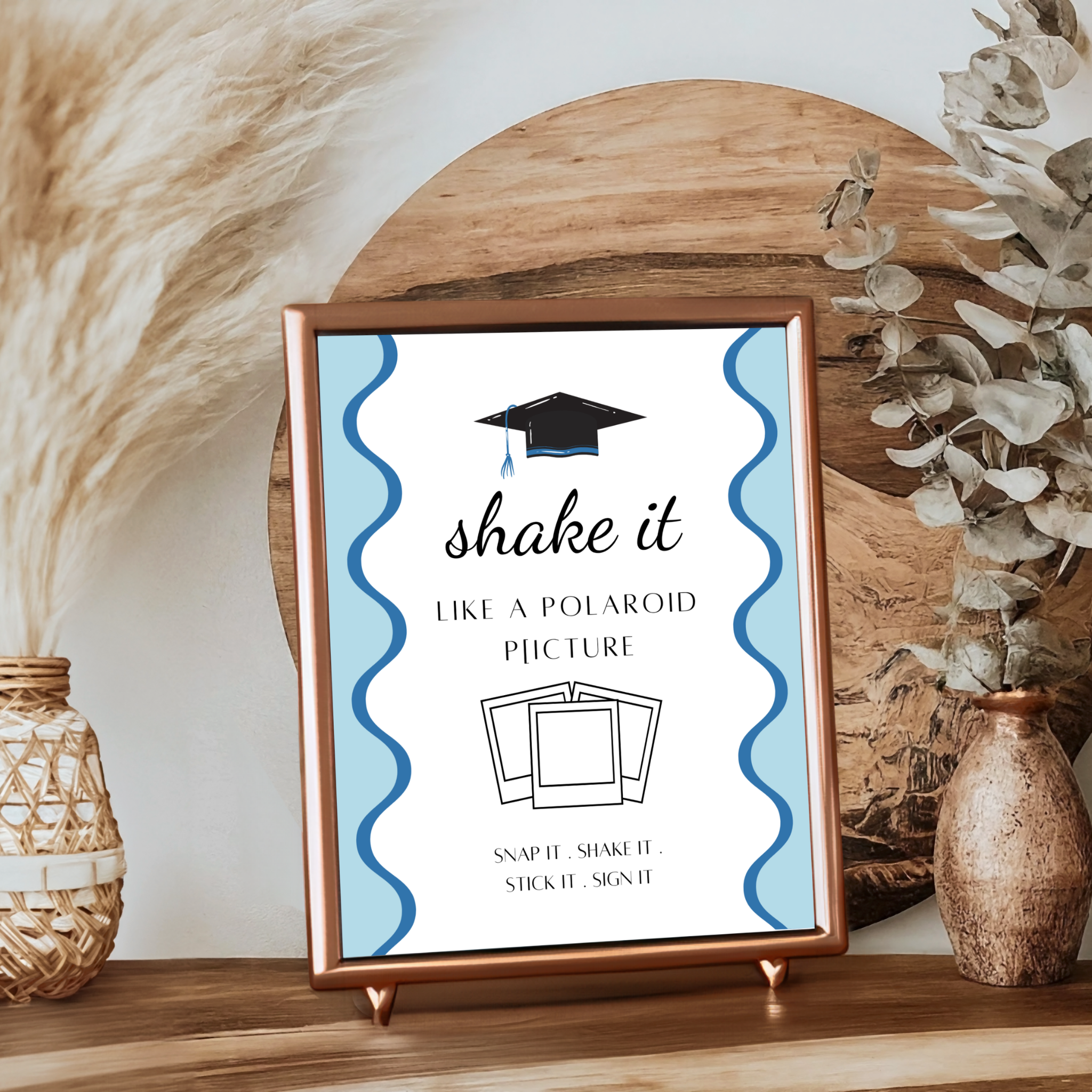 Graduation Party Table Sign - Wavy Blue
