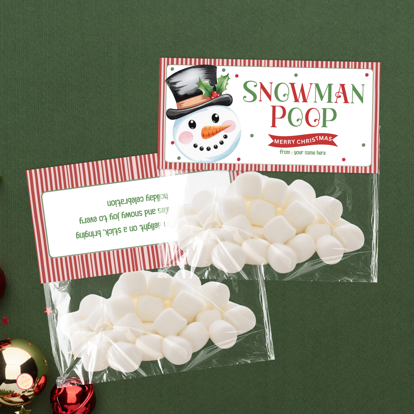 Snowman Poop Treat Bag Topper